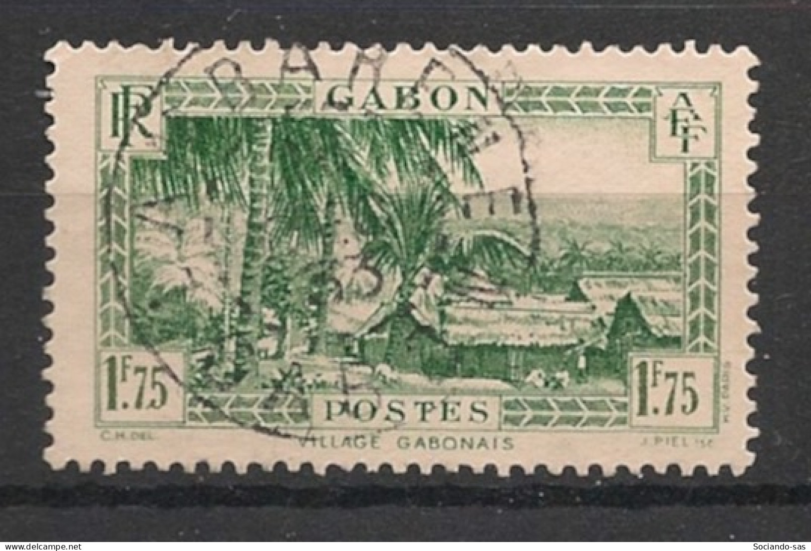 GABON - 1932-33 - N°YT. 141A - Village Gabonais 1f75 Vert - Oblitéré / Used - Usados