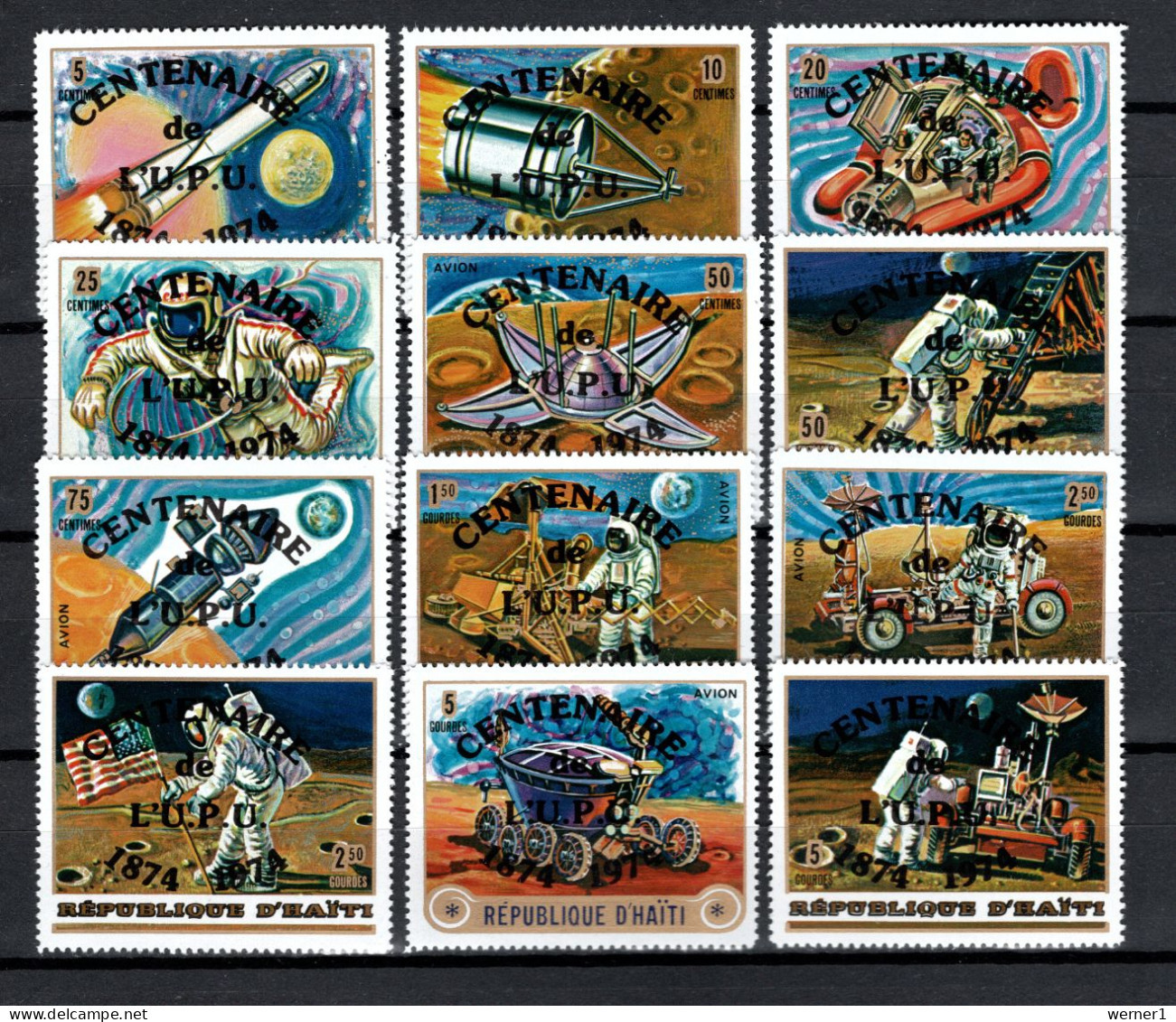 Haiti 1974 Space, UPU Centenary Set Of 12 With Overprint MNH - Amérique Du Nord
