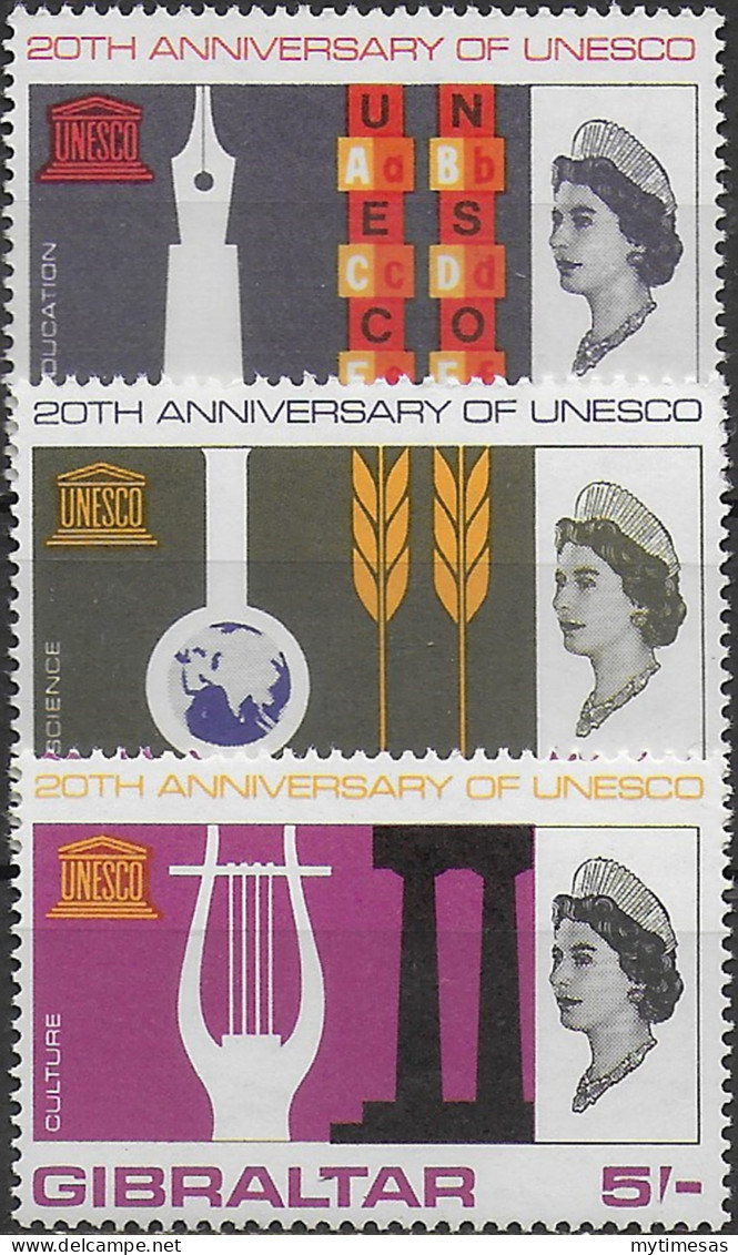 1966 Gibilterra UNESCO 3v. MNH SG. N. 196/98 - Other & Unclassified