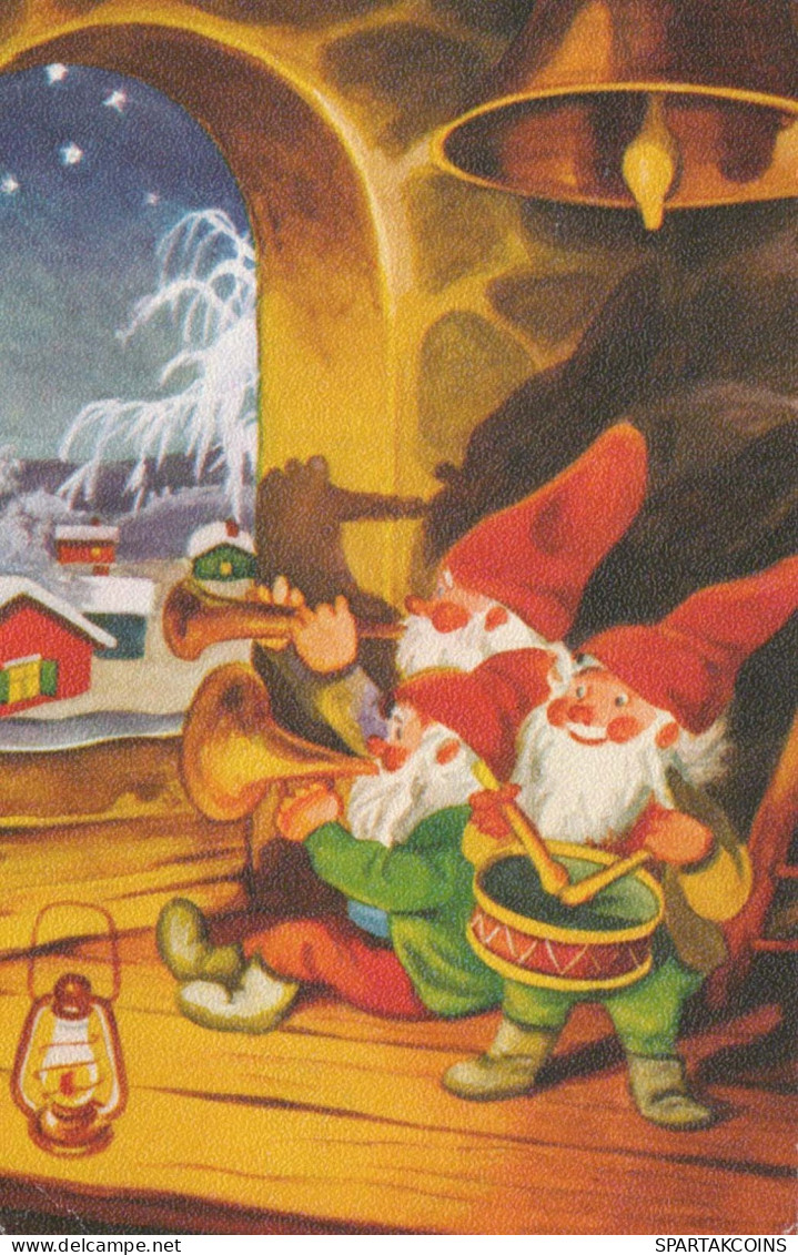 PAPÁ NOEL Feliz Año Navidad GNOMO Vintage Tarjeta Postal CPSMPF #PKD456.A - Santa Claus
