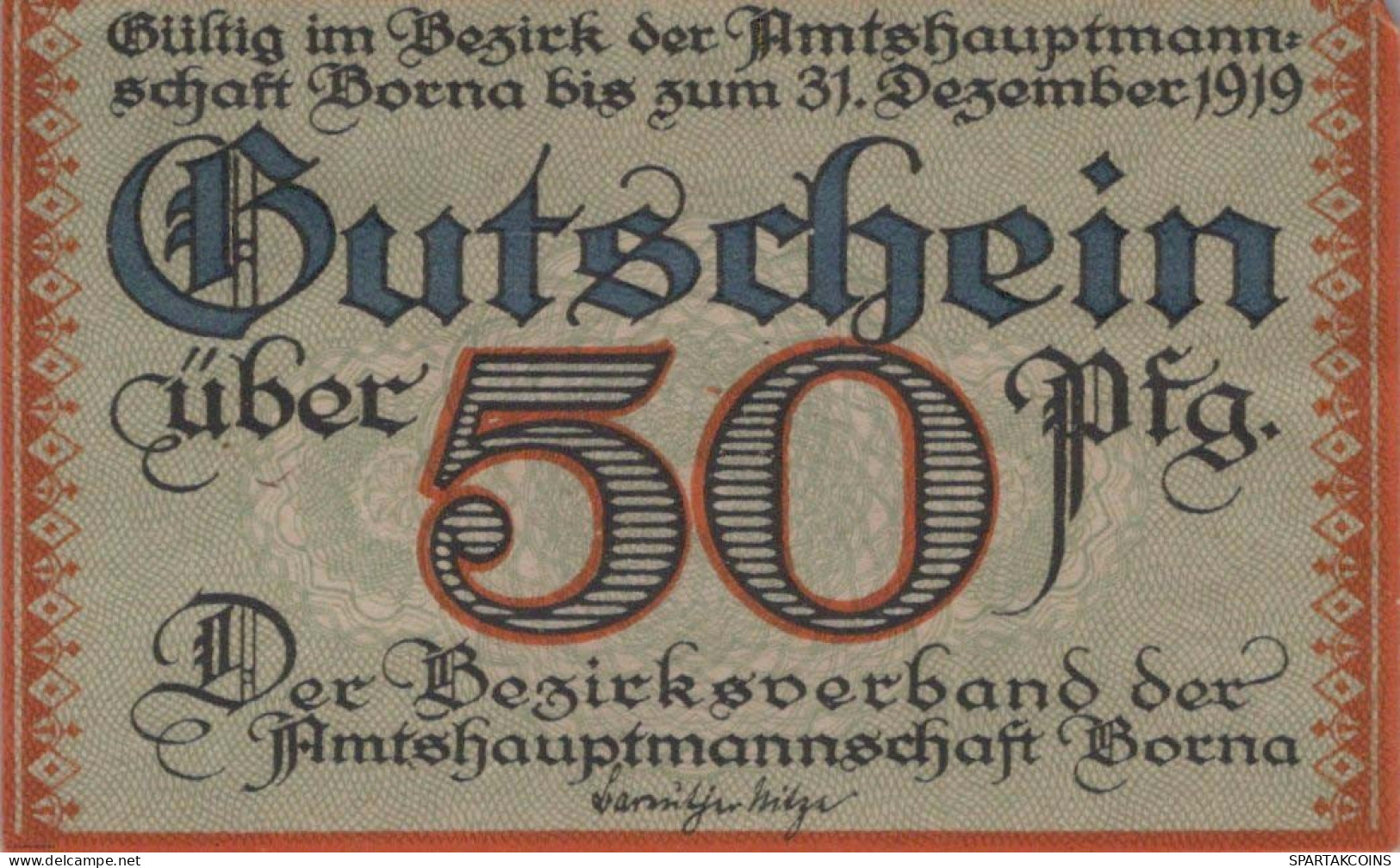 50 PFENNIG 1919 Stadt BORNA Saxony UNC DEUTSCHLAND Notgeld Banknote #PI497 - [11] Local Banknote Issues