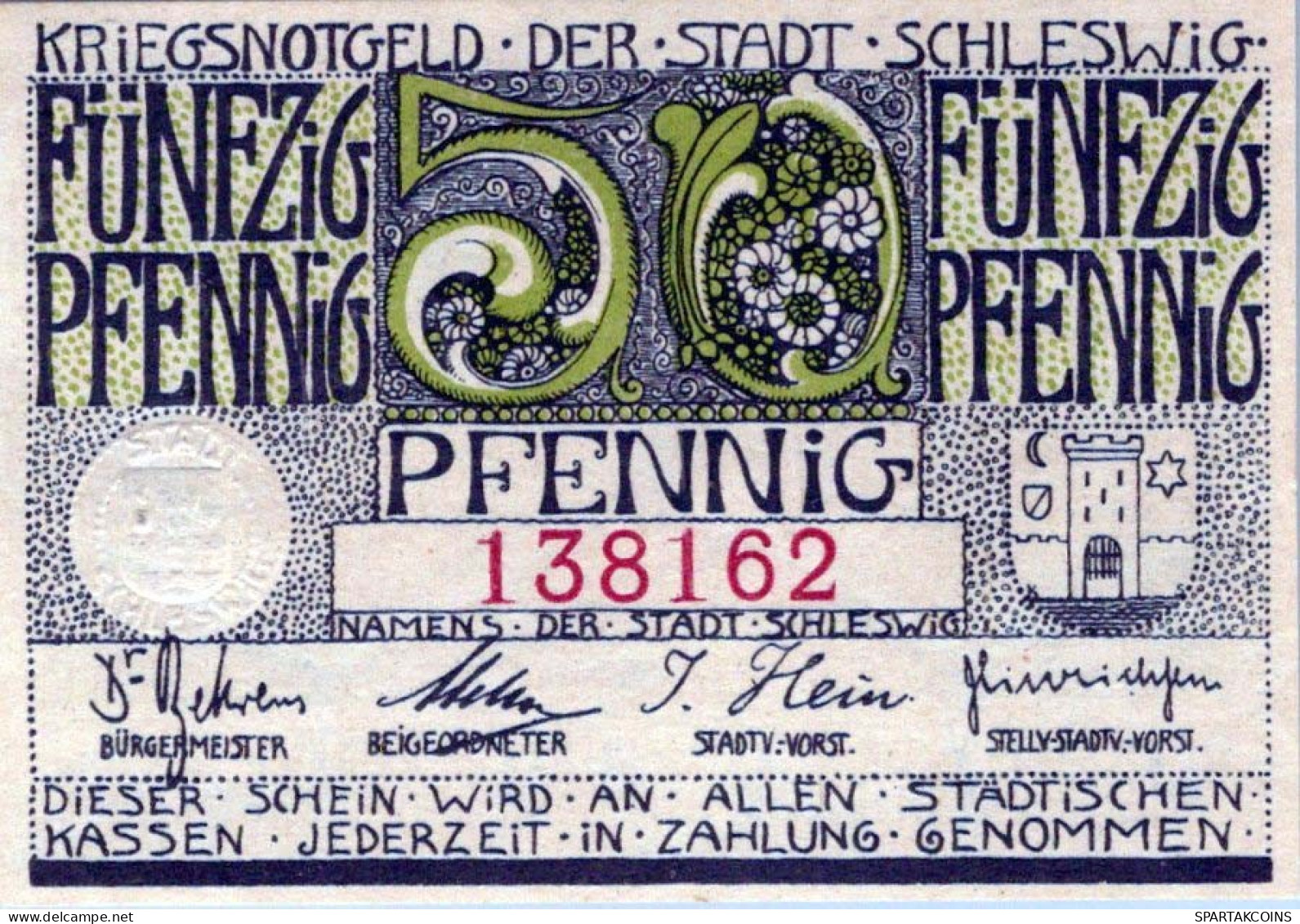 50 PFENNIG 1918 Stadt SCHLESWIG Schleswig-Holstein DEUTSCHLAND Notgeld #PG110 - [11] Local Banknote Issues