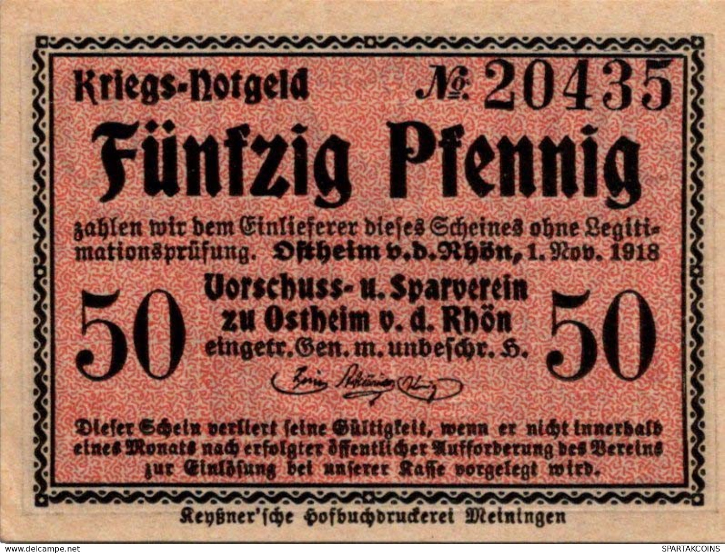 50 PFENNIG 1918 Stadt OSTHEIM Saxe-Weimar-Eisenach UNC DEUTSCHLAND #PJ204 - [11] Local Banknote Issues