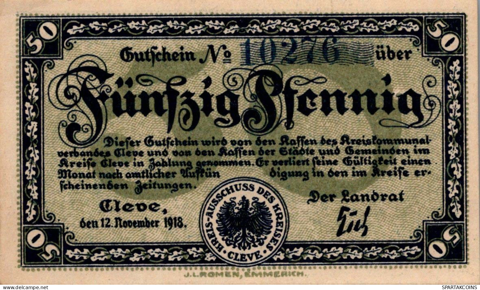 50 PFENNIG 1918 Stadt RHINE Rhine UNC DEUTSCHLAND Notgeld Banknote #PH155 - [11] Local Banknote Issues