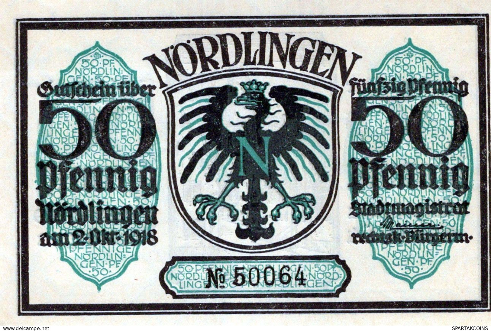 50 PFENNIG 1918 Stadt NoRDLINGEN Bavaria UNC DEUTSCHLAND Notgeld Banknote #PH265 - [11] Emissions Locales