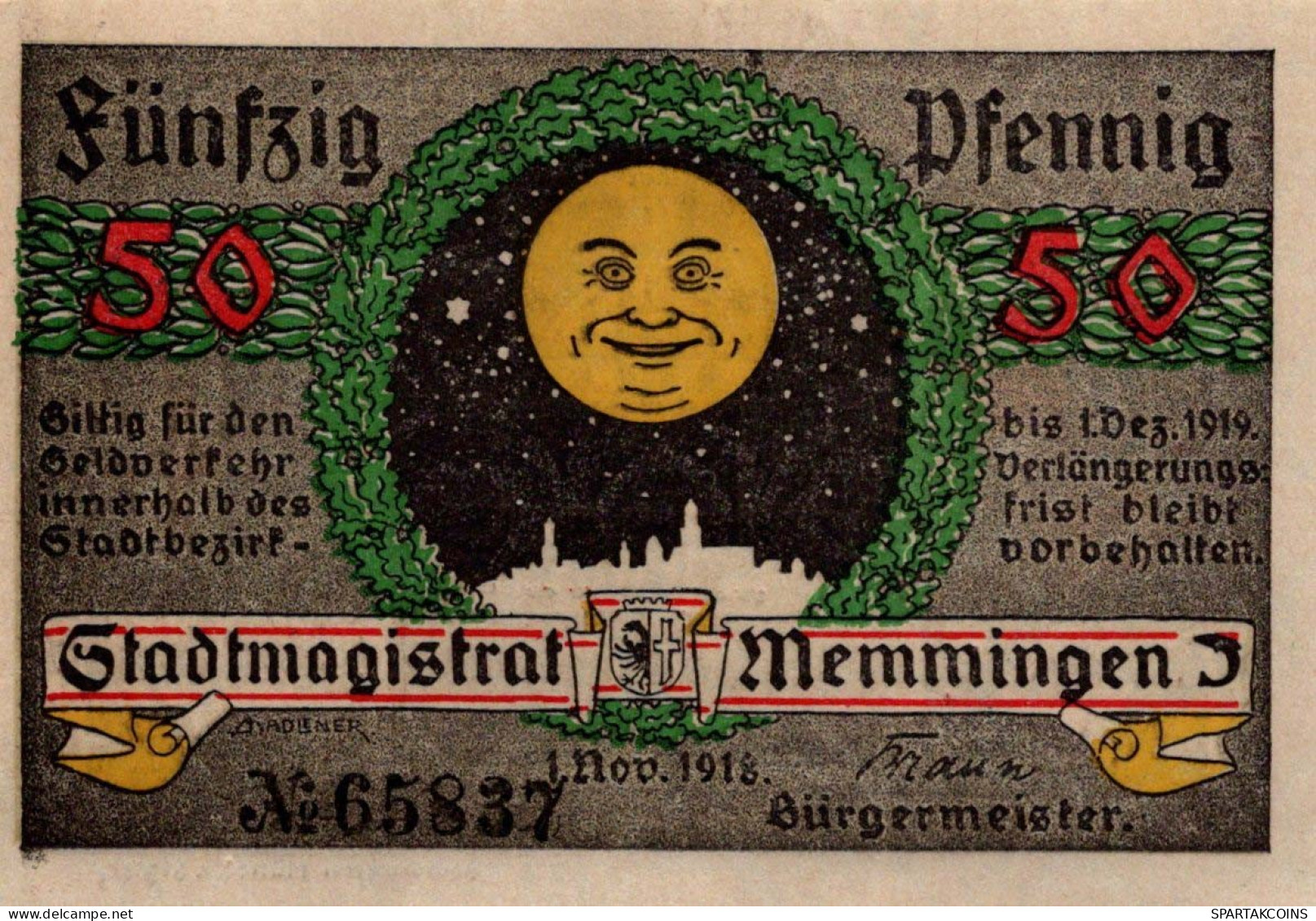 50 PFENNIG 1918 Stadt MEMMINGEN Bavaria DEUTSCHLAND Notgeld Banknote #PG350 - [11] Local Banknote Issues