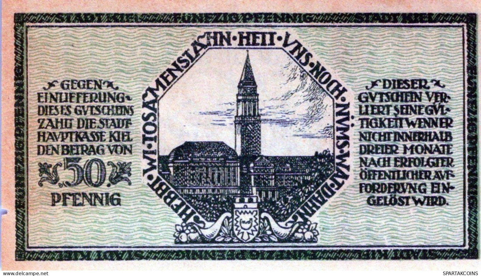 50 PFENNIG 1918 Stadt KIEL Schleswig-Holstein DEUTSCHLAND Notgeld #PI146 - [11] Local Banknote Issues