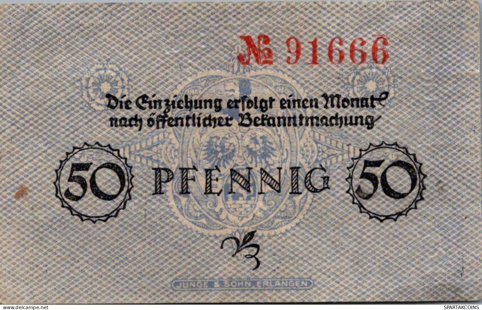 50 PFENNIG 1918 Stadt ERLANGEN Bavaria DEUTSCHLAND Notgeld Banknote #PG270 - [11] Local Banknote Issues