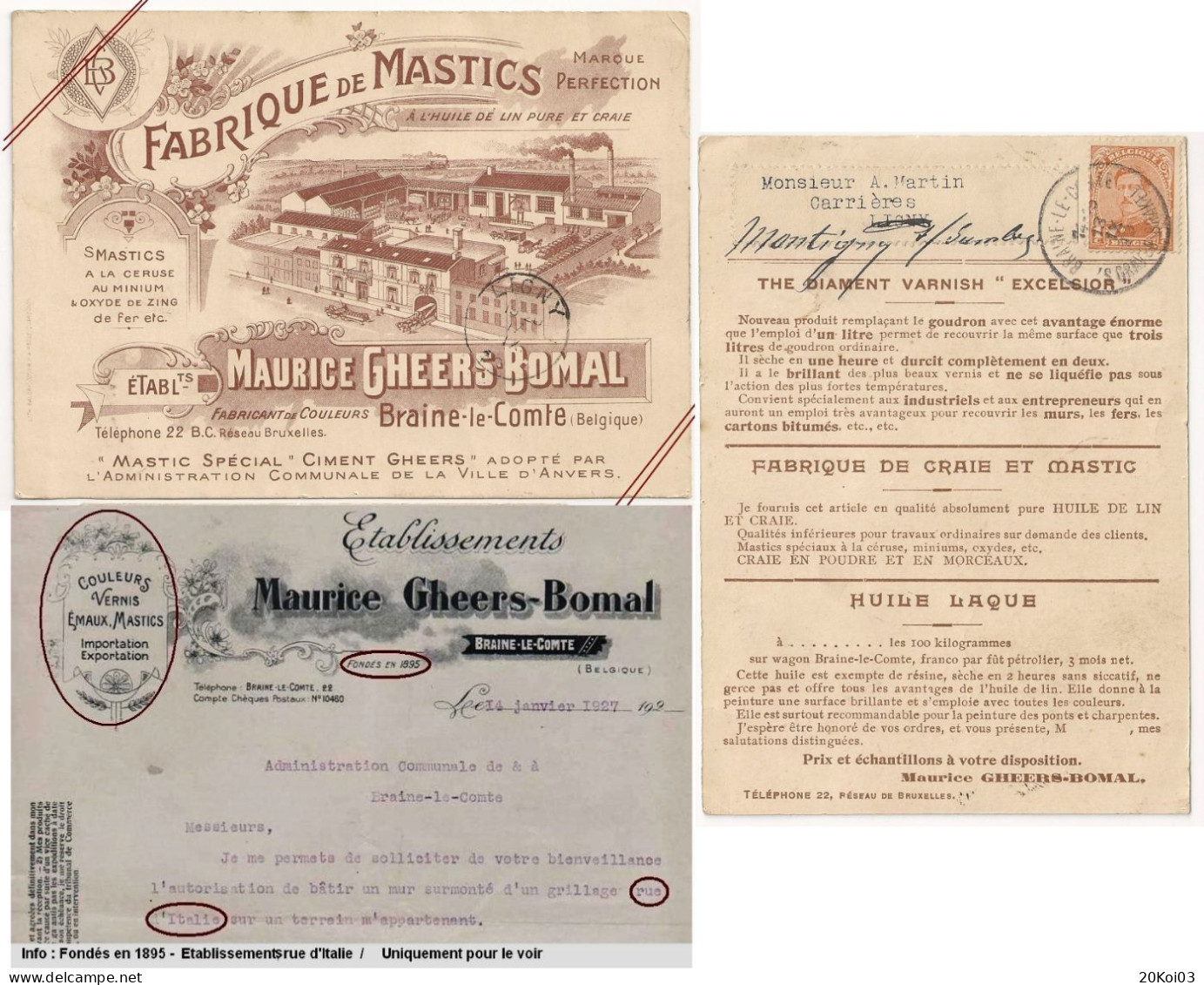 Braine-le-Comte Fondés En 1895 Fabrique De MASTICS Fabricant De COULEURS_Maurice GHEERS Timbre 1927_TTB-CPA - Braine-le-Comte