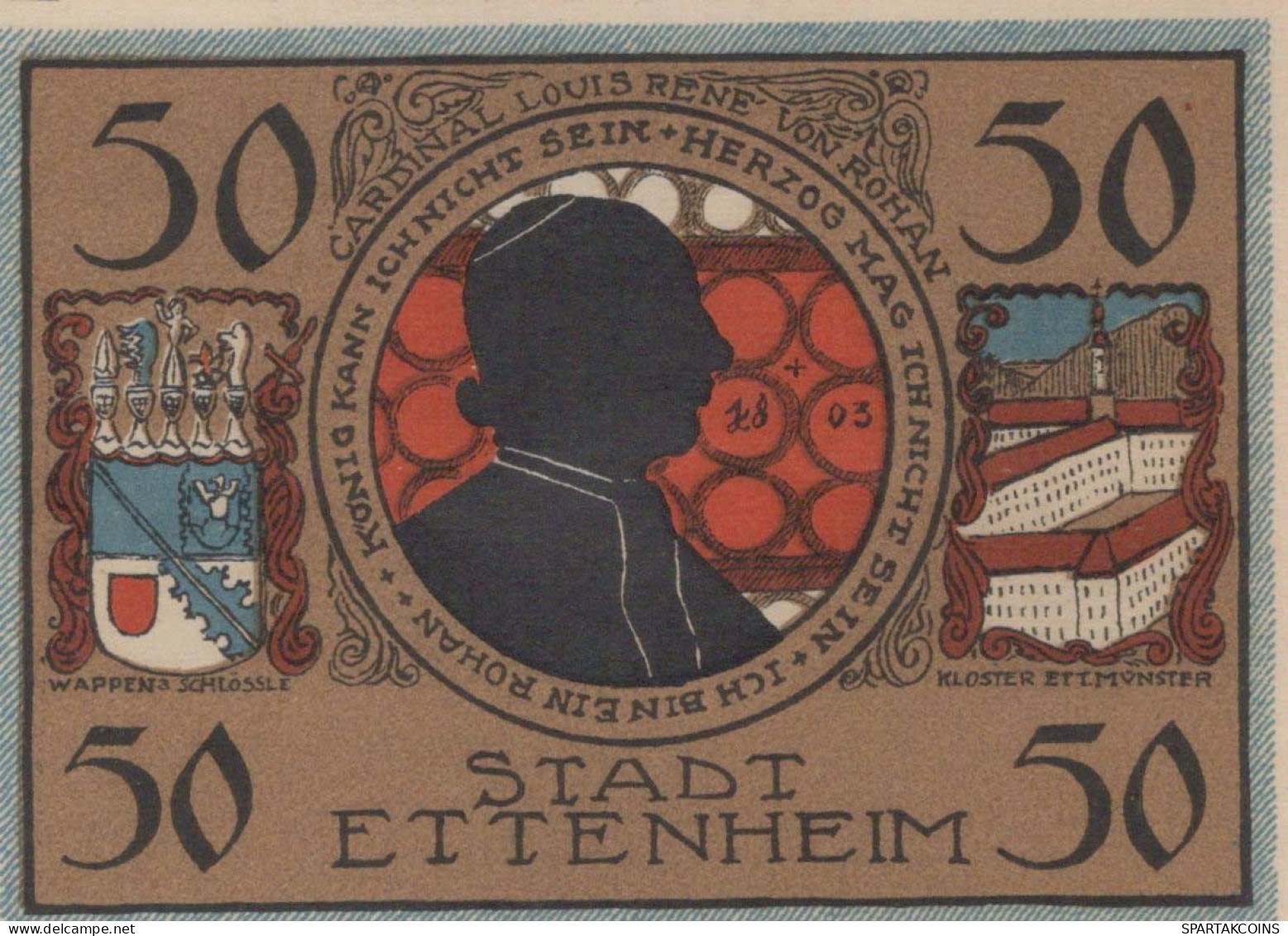 50 PFENNIG 1921 Stadt ETTENHEIM Baden UNC DEUTSCHLAND Notgeld Banknote #PB356 - [11] Local Banknote Issues