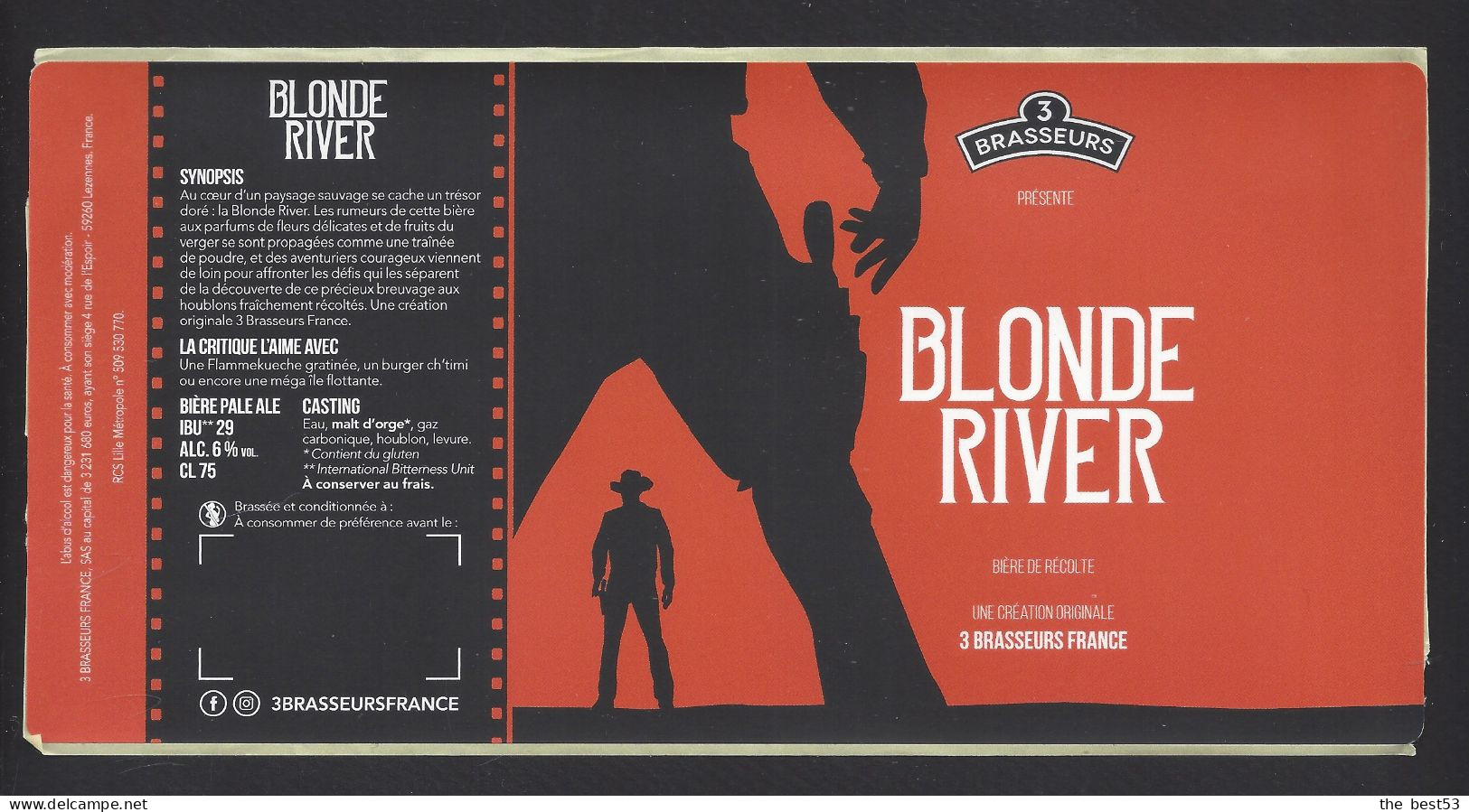 Etiquette De Bière Blonde   -  River -  Brasserie Des 3 Brasseurs à Lezennes   (59) - Beer