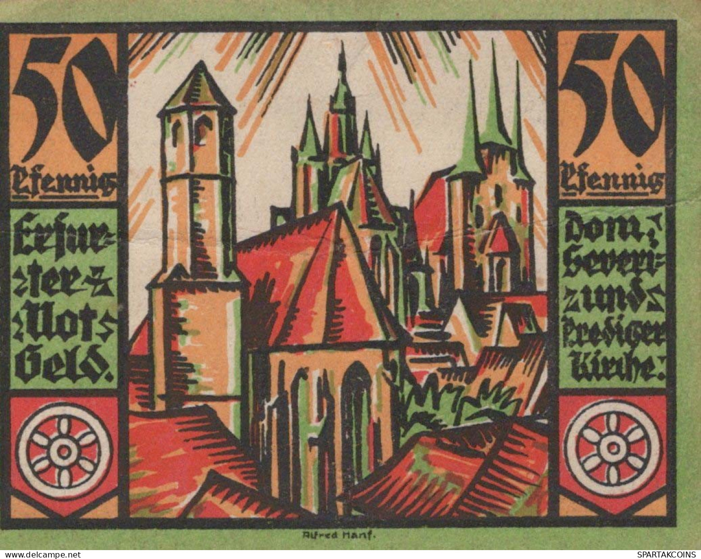 50 PFENNIG 1921 Stadt ERFURT Saxony DEUTSCHLAND Notgeld Banknote #PH866 - [11] Emissions Locales