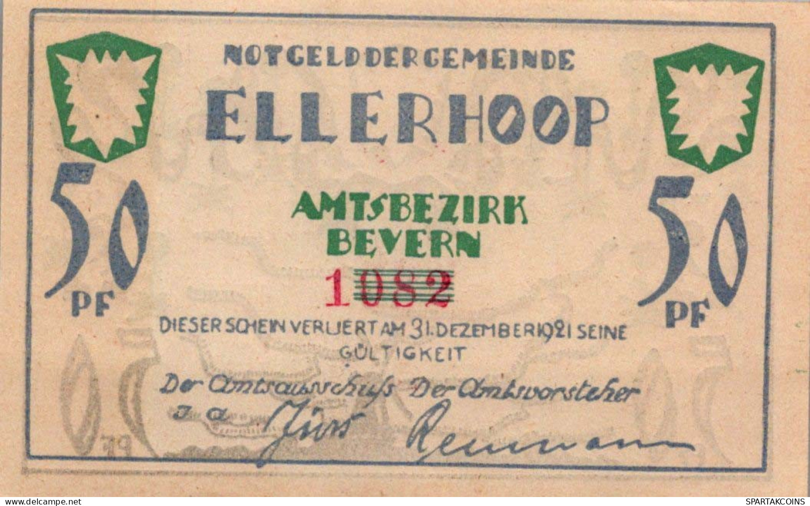 50 PFENNIG 1921 Stadt ELLERHOOP Schleswig-Holstein UNC DEUTSCHLAND #PB192 - [11] Emissioni Locali
