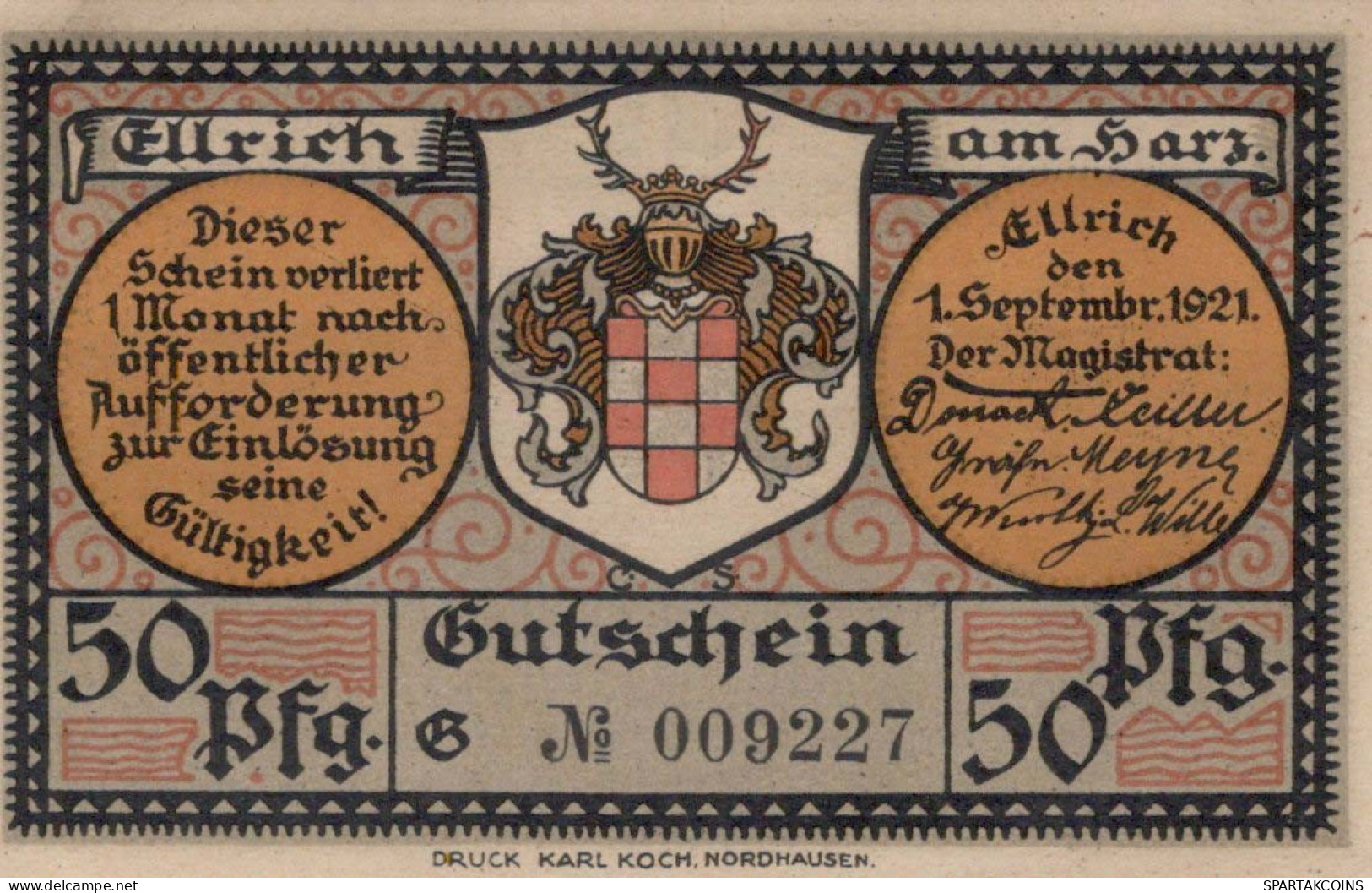 50 PFENNIG 1921 Stadt ELLRICH Saxony UNC DEUTSCHLAND Notgeld Banknote #PB196 - [11] Lokale Uitgaven