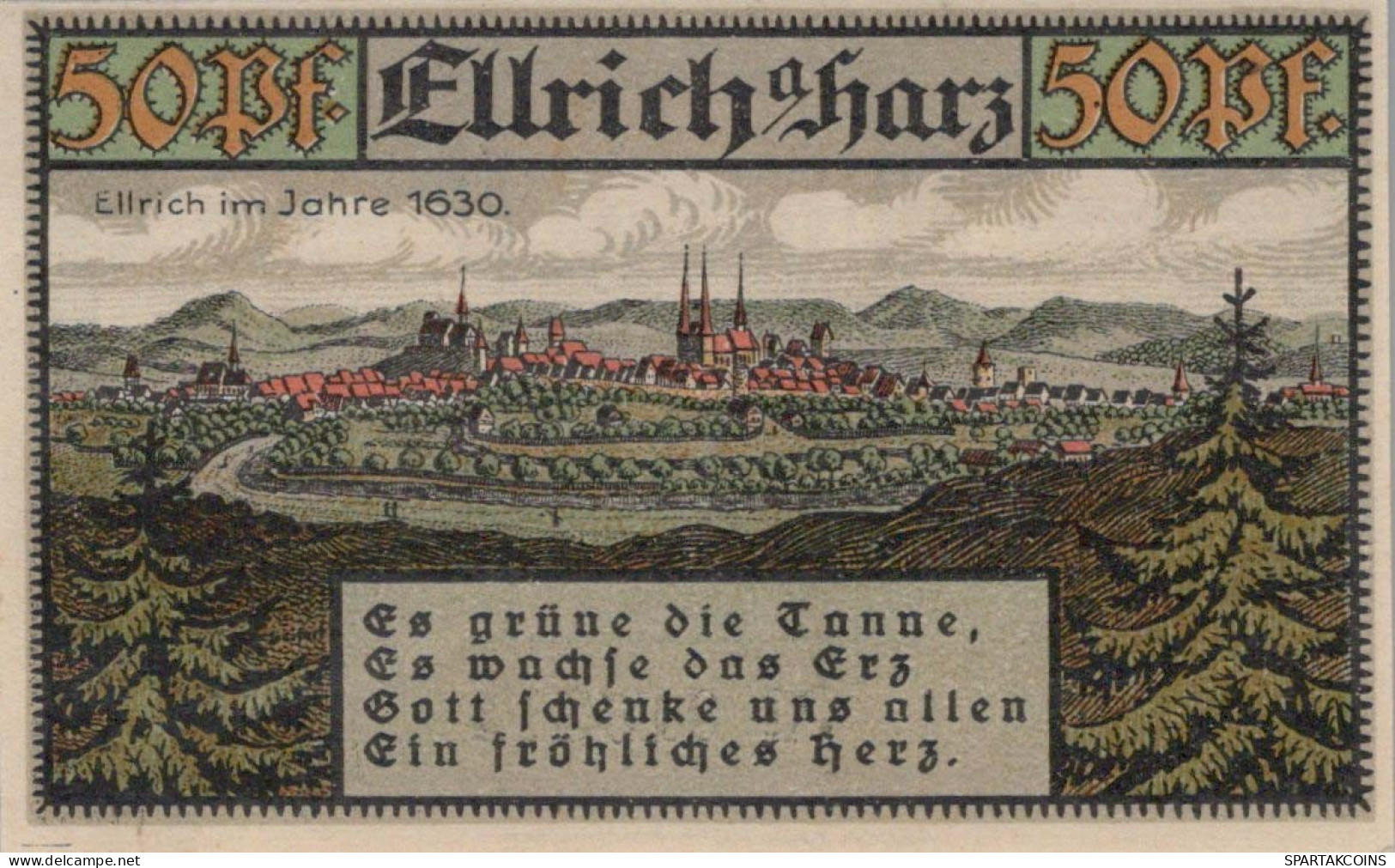 50 PFENNIG 1921 Stadt ELLRICH Saxony UNC DEUTSCHLAND Notgeld Banknote #PB195 - [11] Lokale Uitgaven