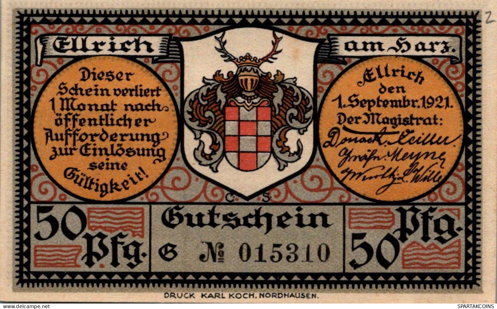 50 PFENNIG 1921 Stadt ELLRICH Saxony UNC DEUTSCHLAND Notgeld Banknote #PB195 - [11] Emissioni Locali