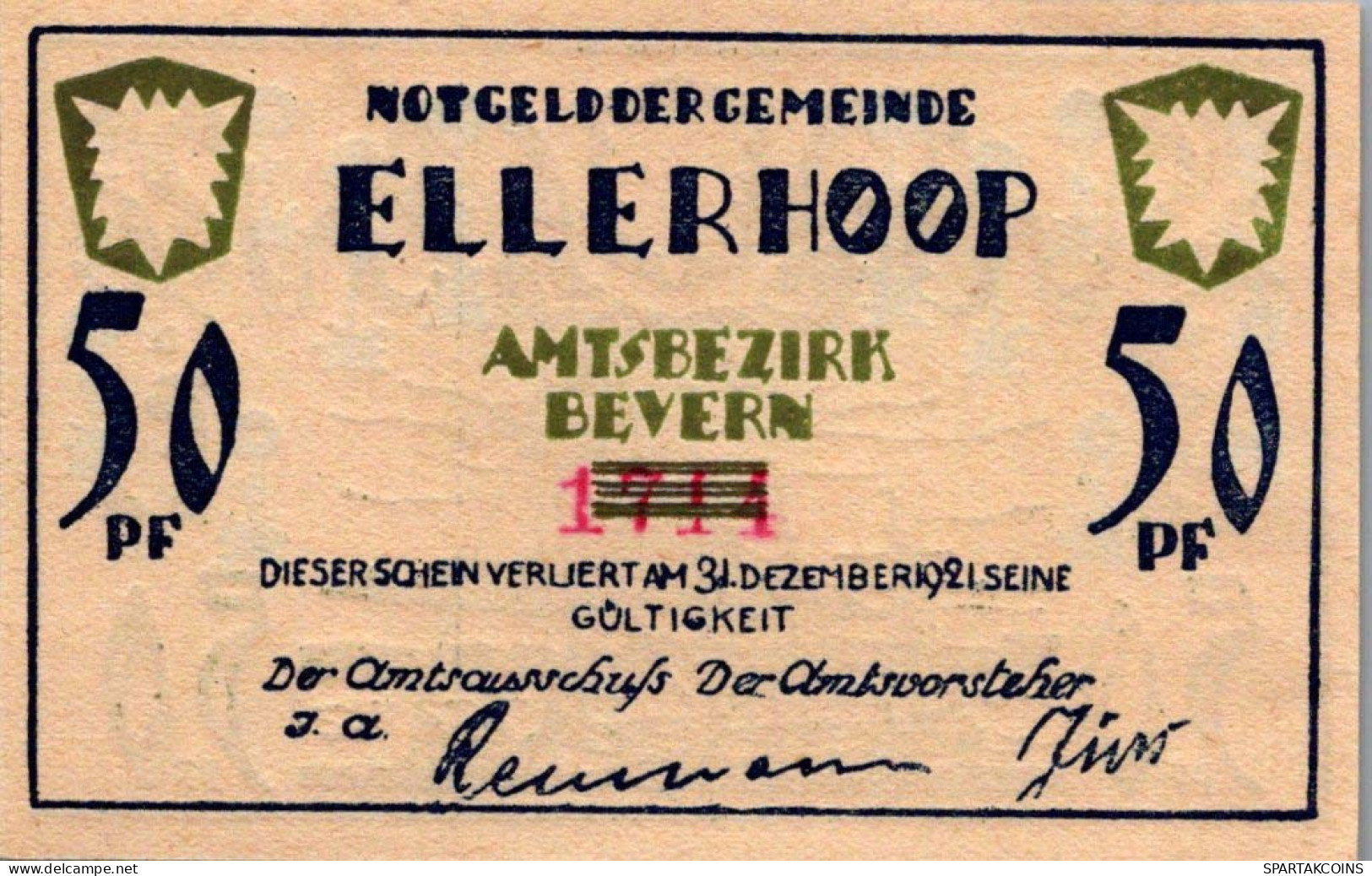 50 PFENNIG 1921 Stadt ELLERHOOP Schleswig-Holstein UNC DEUTSCHLAND #PB187 - [11] Emissioni Locali