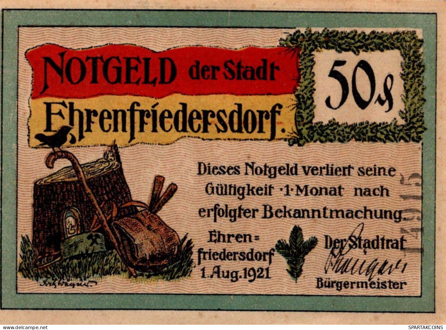 50 PFENNIG 1921 Stadt EHRENFRIEDERSDORF Saxony UNC DEUTSCHLAND Notgeld #PA515 - [11] Lokale Uitgaven
