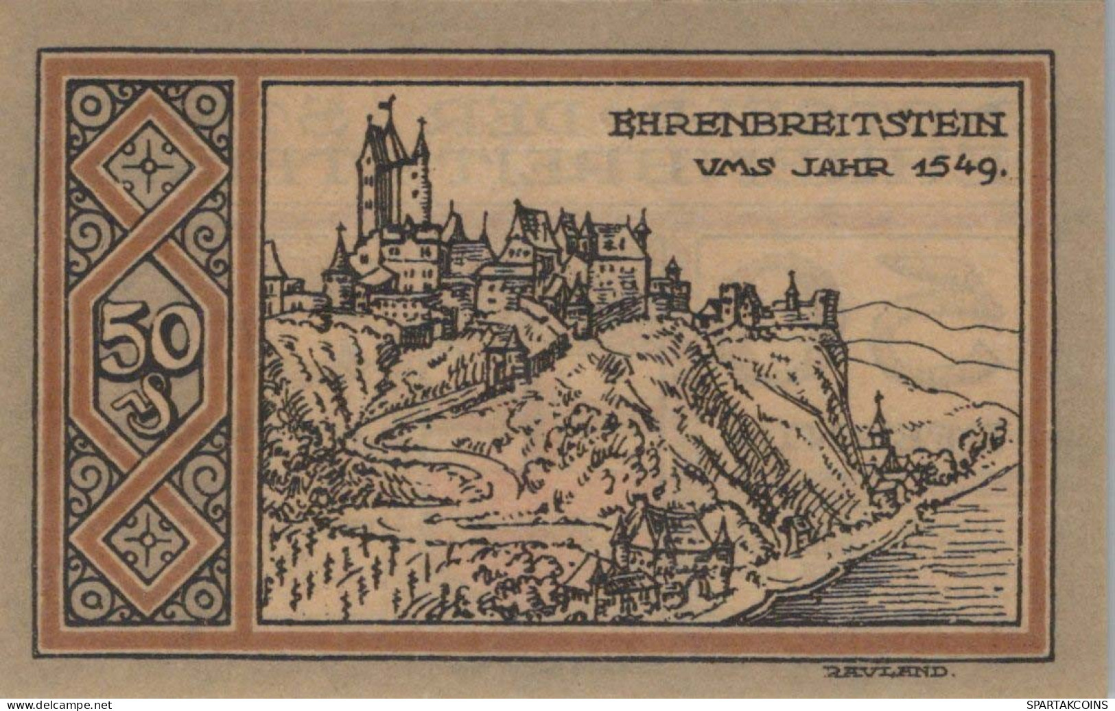 50 PFENNIG 1921 Stadt EHRENBREITSTEIN Rhine UNC DEUTSCHLAND Notgeld #PB045 - [11] Lokale Uitgaven