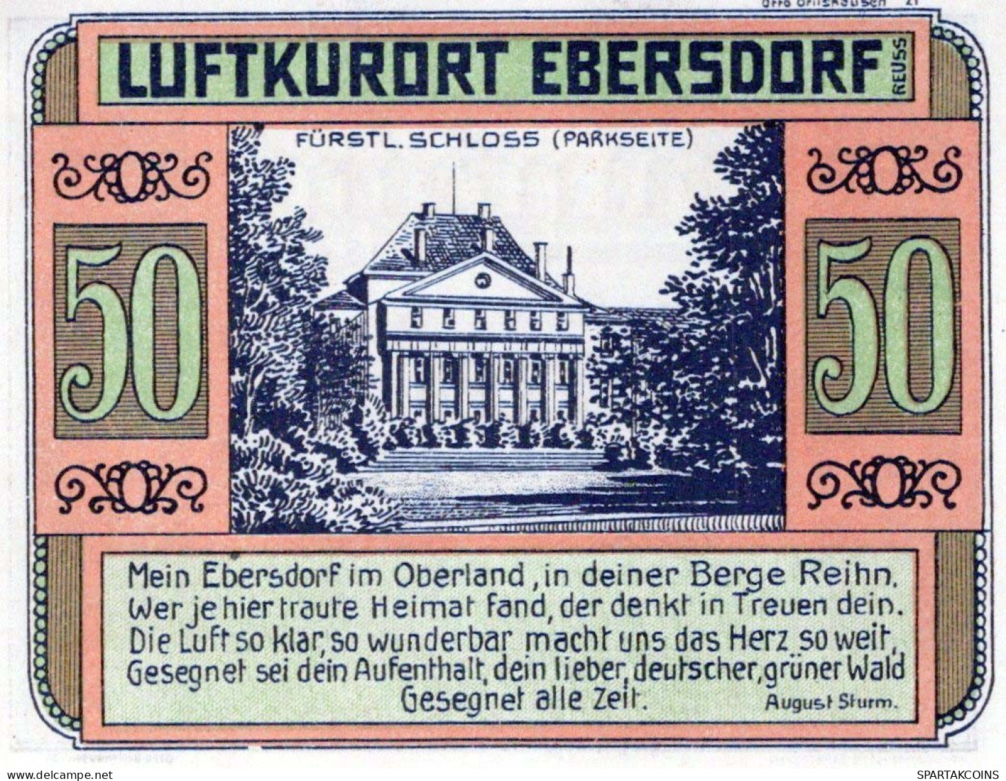 50 PFENNIG 1921 Stadt EBERSDORF Thuringia UNC DEUTSCHLAND Notgeld #PB017 - Lokale Ausgaben