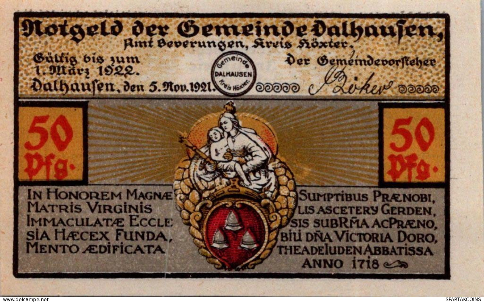 50 PFENNIG 1921 Stadt DALHAUSEN Westphalia UNC DEUTSCHLAND Notgeld #PI126 - Lokale Ausgaben