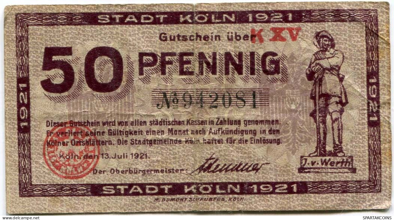 50 PFENNIG 1921 Stadt COLOGNE Rhine DEUTSCHLAND Notgeld Papiergeld Banknote #PL821 - [11] Local Banknote Issues