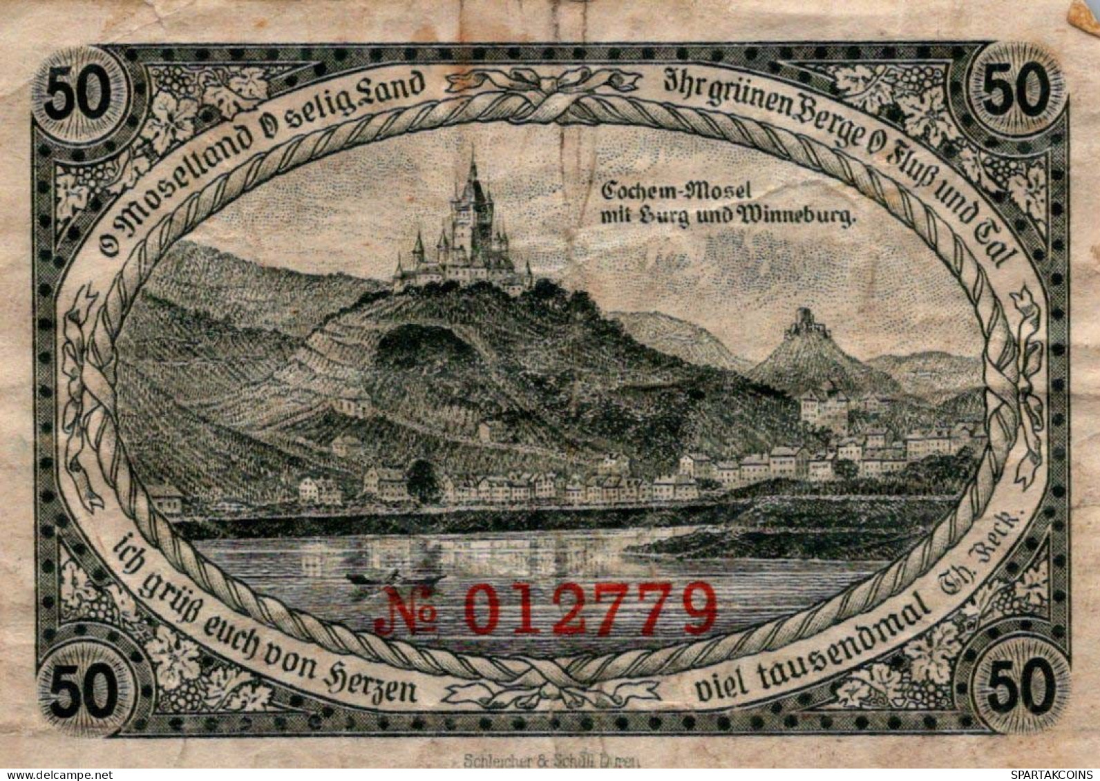 50 PFENNIG 1921 Stadt COCHEM Rhine DEUTSCHLAND Notgeld Banknote #PG455 - [11] Local Banknote Issues