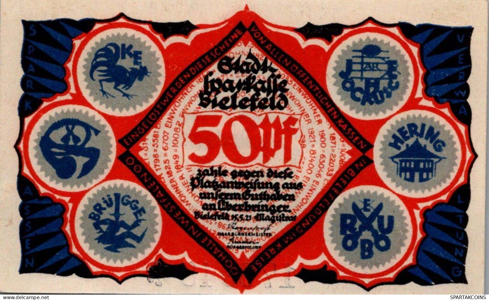 50 PFENNIG 1921 Stadt BIELEFELD Westphalia UNC DEUTSCHLAND Notgeld #PA215 - [11] Local Banknote Issues