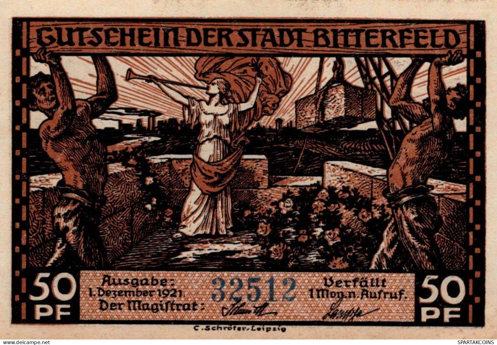50 PFENNIG 1921 Stadt BITTERFIELD Westphalia UNC DEUTSCHLAND Notgeld #PA221 - [11] Emissions Locales