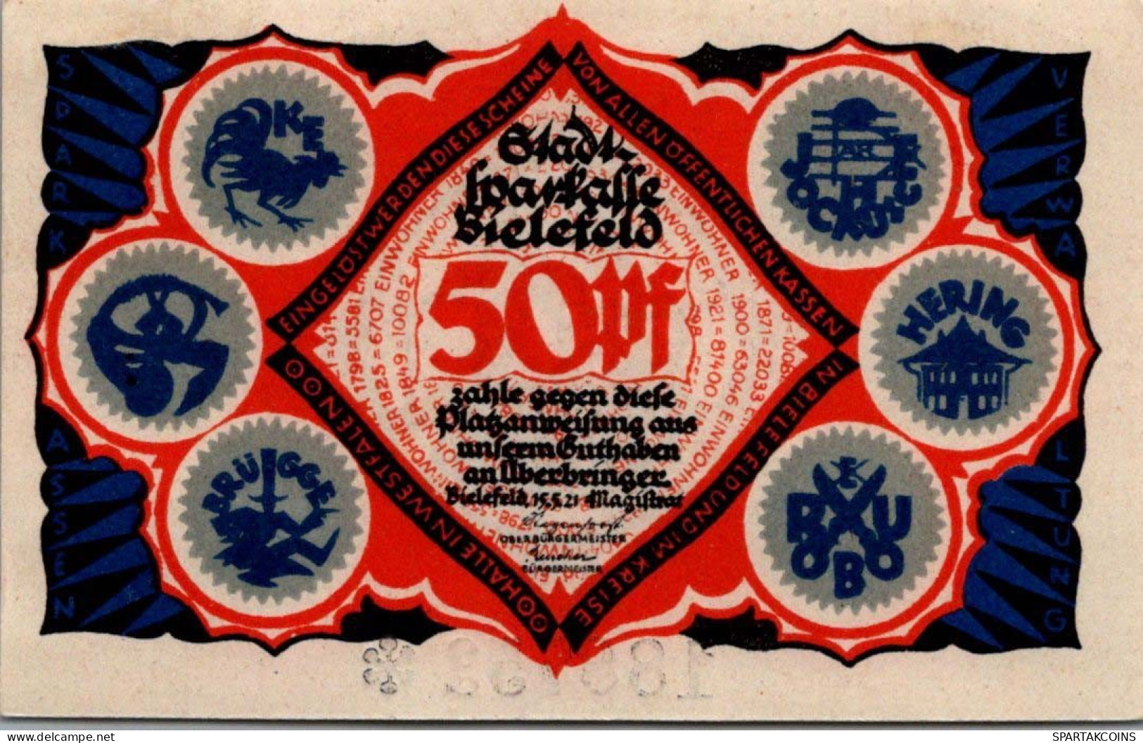 50 PFENNIG 1921 Stadt BIELEFELD Westphalia UNC DEUTSCHLAND Notgeld #PA218 - [11] Emissions Locales