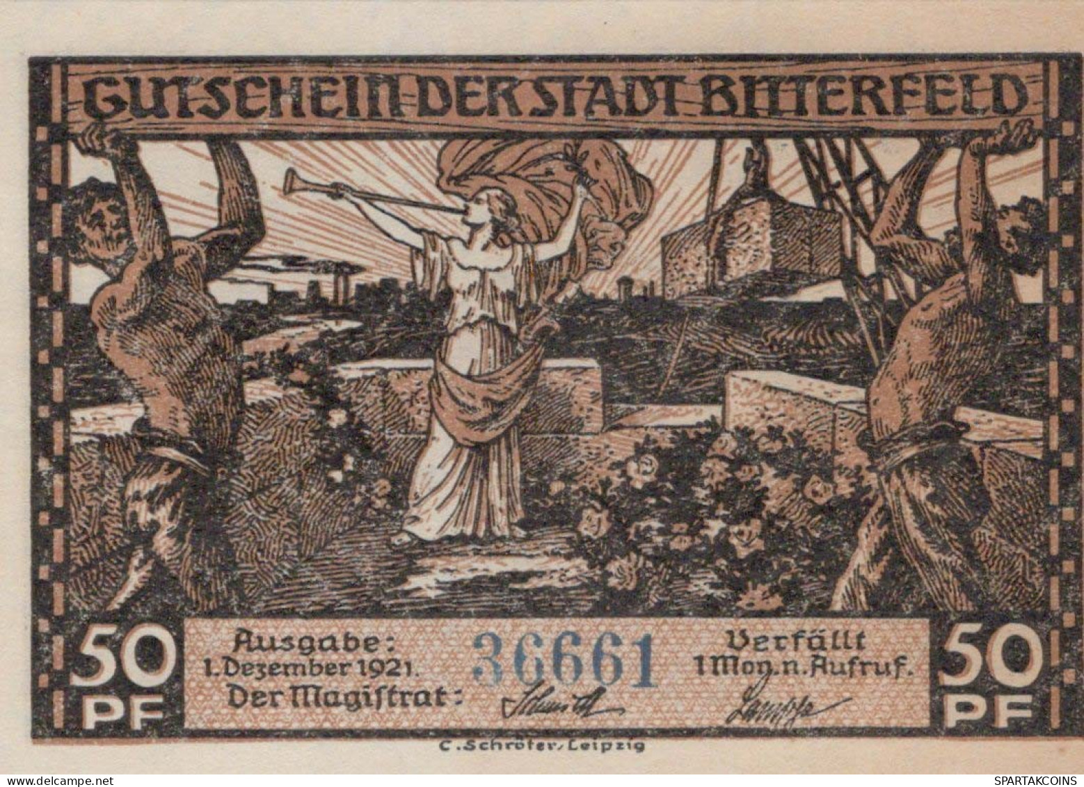 50 PFENNIG 1921 Stadt BITTERFELD Saxony DEUTSCHLAND Notgeld Banknote #PF735 - [11] Emissions Locales