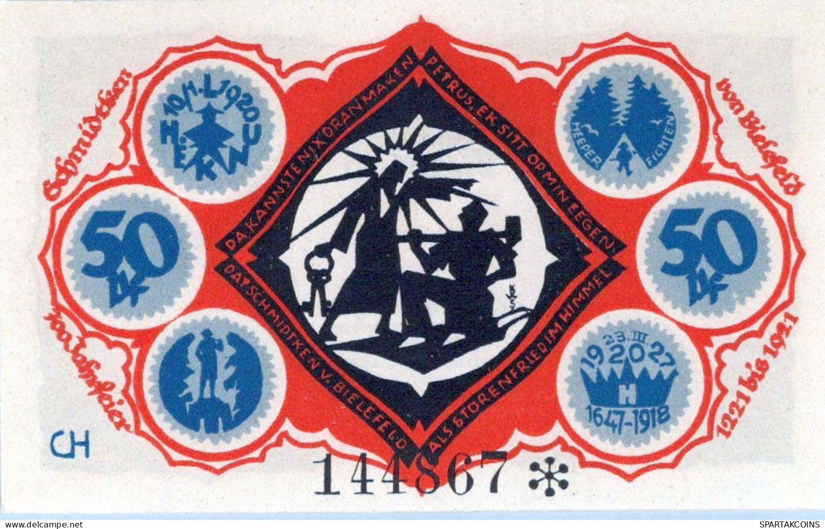 50 PFENNIG 1921 Stadt BIELEFELD Westphalia UNC DEUTSCHLAND Notgeld #PA216 - [11] Local Banknote Issues