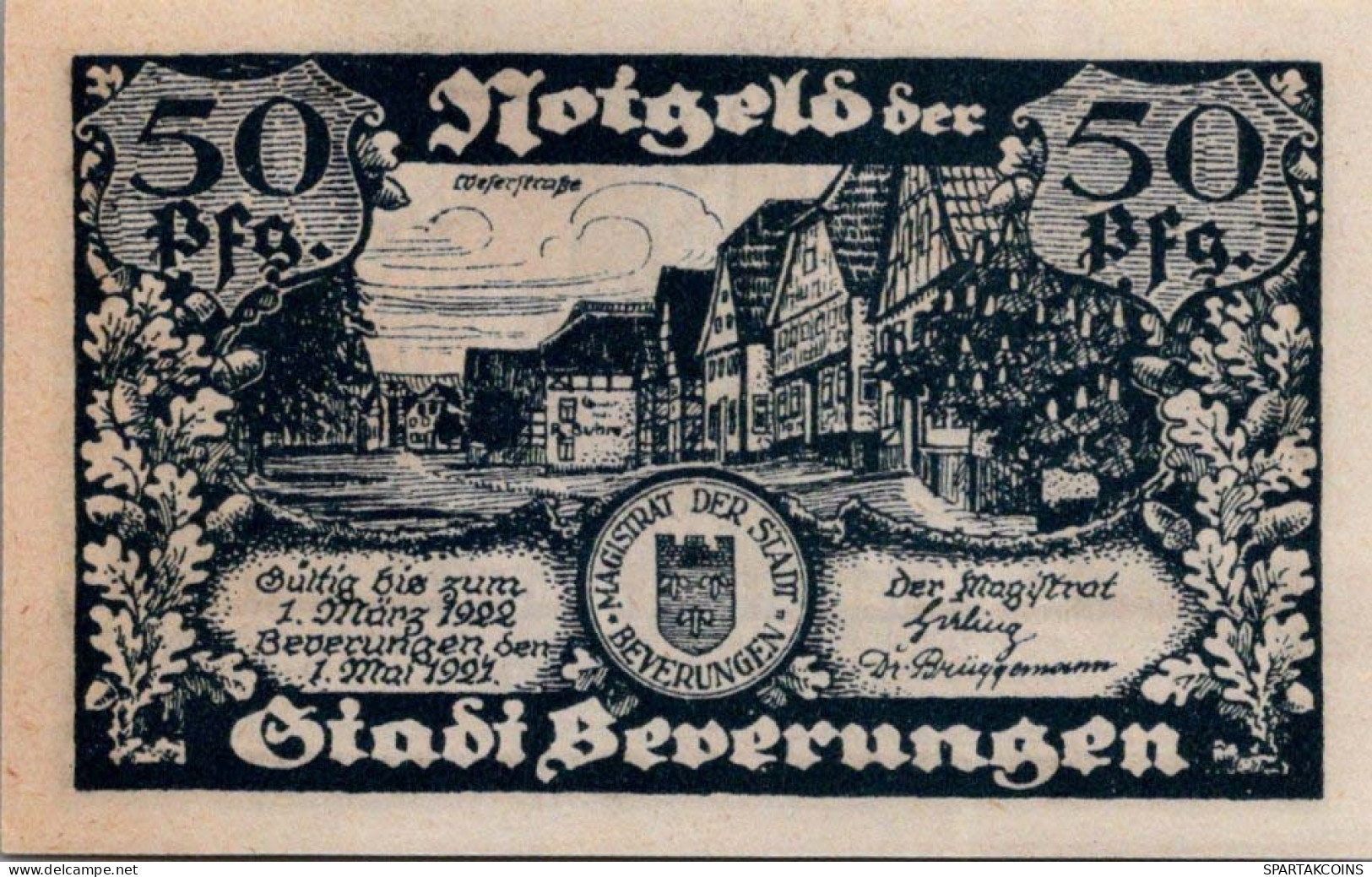 50 PFENNIG 1921 Stadt BEVERUNGEN Westphalia UNC DEUTSCHLAND Notgeld #PI120 - Lokale Ausgaben