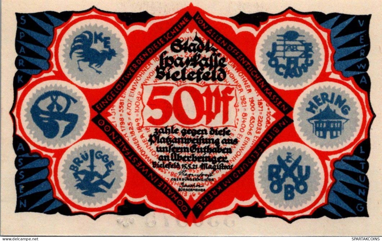 50 PFENNIG 1921 Stadt BIELEFELD Westphalia UNC DEUTSCHLAND Notgeld #PA214 - [11] Local Banknote Issues