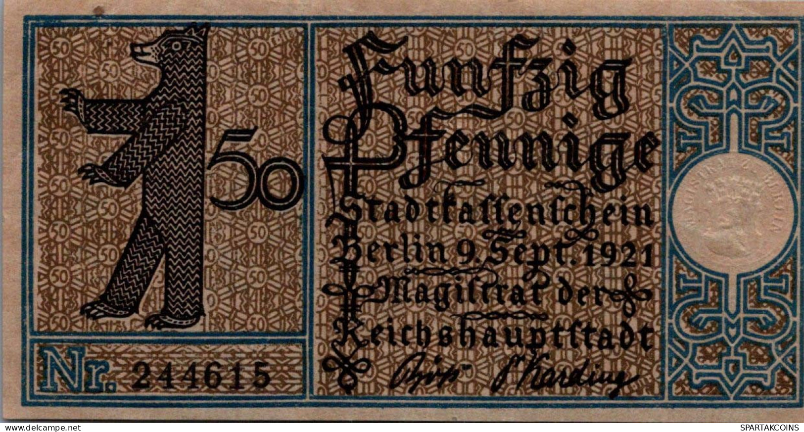 50 PFENNIG 1921 Stadt BERLIN UNC DEUTSCHLAND Notgeld Banknote #PH743 - [11] Local Banknote Issues