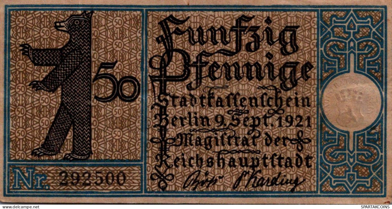 50 PFENNIG 1921 Stadt BERLIN UNC DEUTSCHLAND Notgeld Banknote #PA195 - [11] Local Banknote Issues