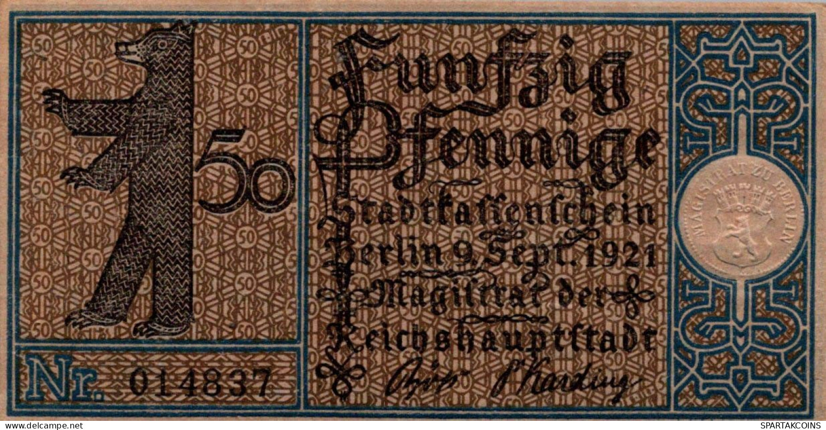 50 PFENNIG 1921 Stadt BERLIN UNC DEUTSCHLAND Notgeld Banknote #PA193 - [11] Emissions Locales