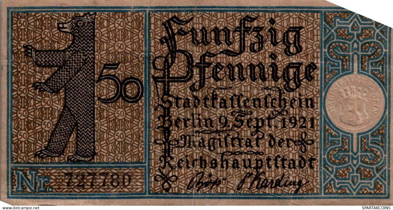 50 PFENNIG 1921 Stadt BERLIN UNC DEUTSCHLAND Notgeld Banknote #PH600 - [11] Local Banknote Issues