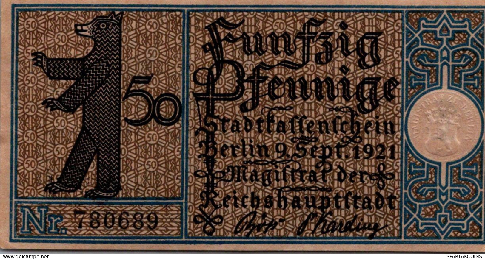 50 PFENNIG 1921 Stadt BERLIN UNC DEUTSCHLAND Notgeld Banknote #PH731 - [11] Lokale Uitgaven
