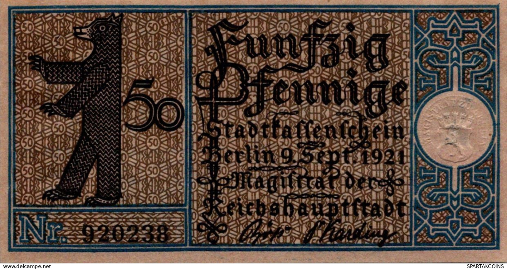 50 PFENNIG 1921 Stadt BERLIN UNC DEUTSCHLAND Notgeld Banknote #PH146 - [11] Emissioni Locali