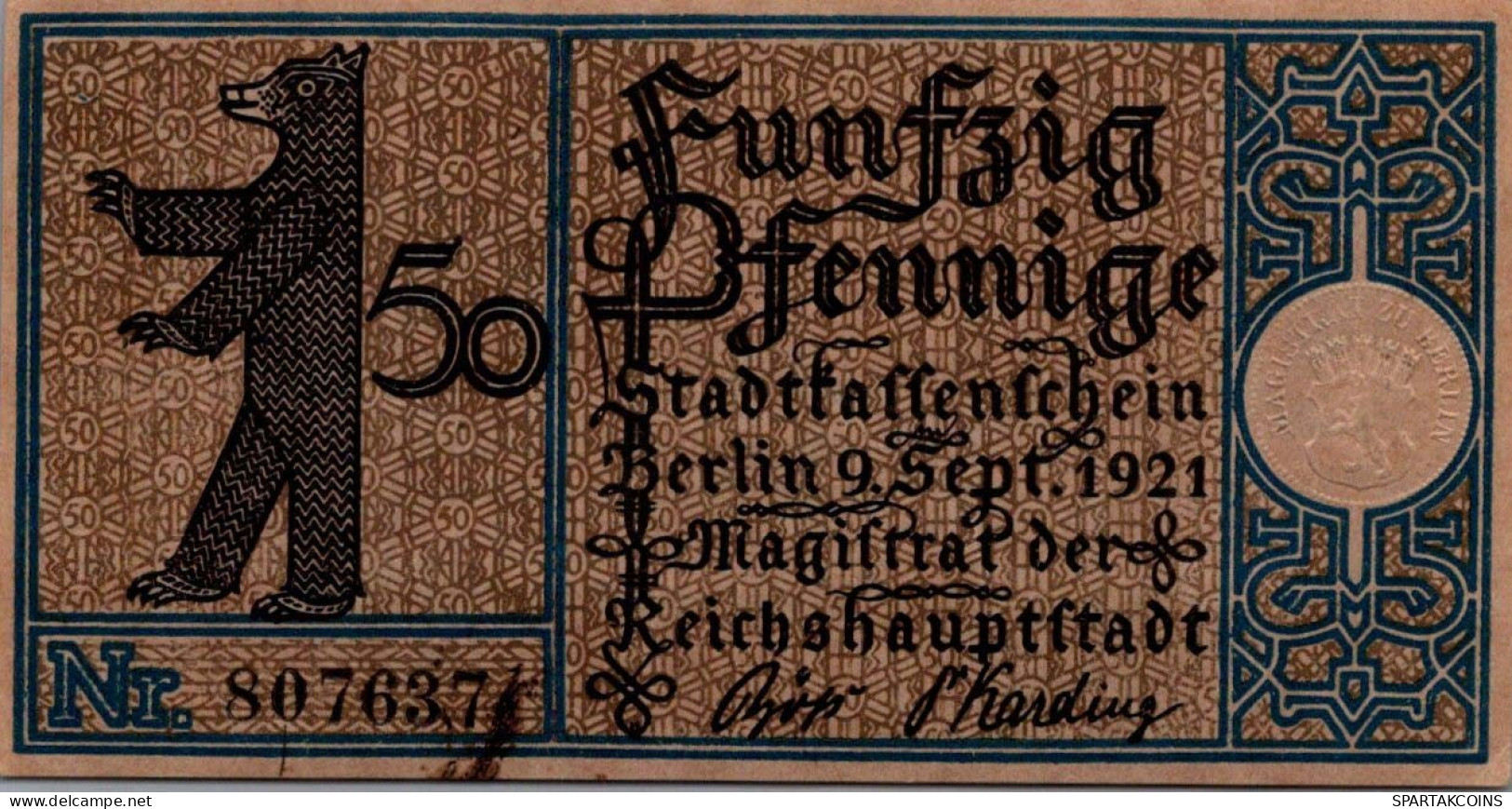 50 PFENNIG 1921 Stadt BERLIN UNC DEUTSCHLAND Notgeld Banknote #PA191 - [11] Emissioni Locali