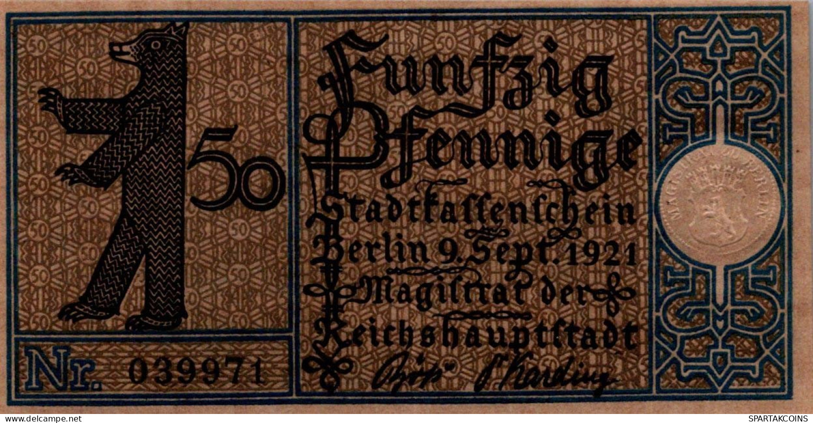50 PFENNIG 1921 Stadt BERLIN UNC DEUTSCHLAND Notgeld Banknote #PA189 - [11] Local Banknote Issues