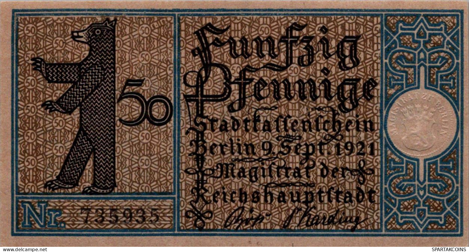 50 PFENNIG 1921 Stadt BERLIN UNC DEUTSCHLAND Notgeld Banknote #PA190 - [11] Emissioni Locali