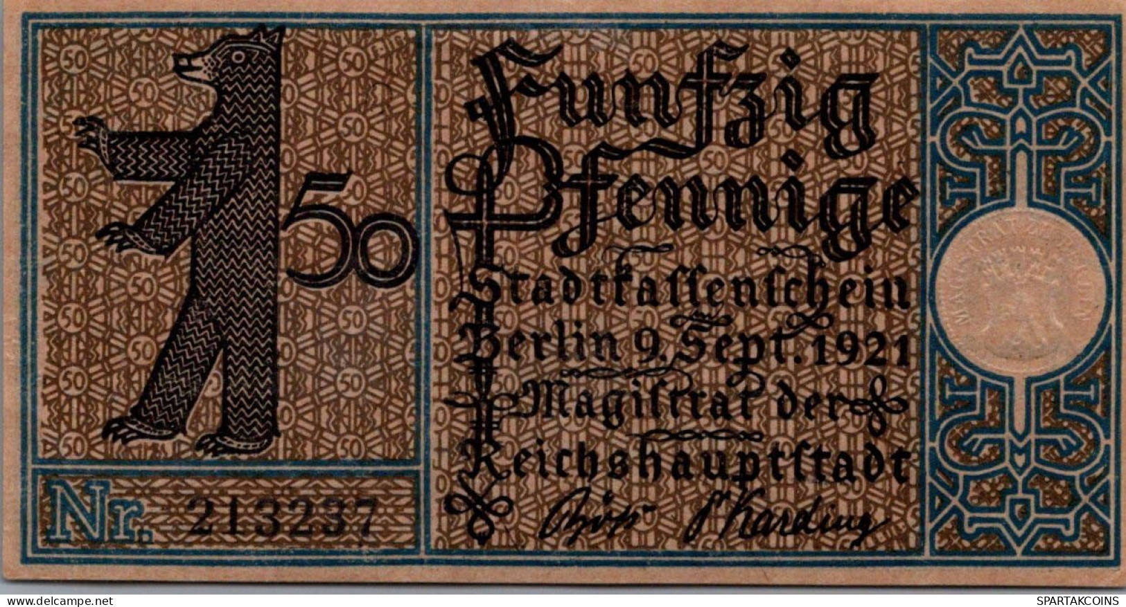 50 PFENNIG 1921 Stadt BERLIN UNC DEUTSCHLAND Notgeld Banknote #PA192 - [11] Local Banknote Issues