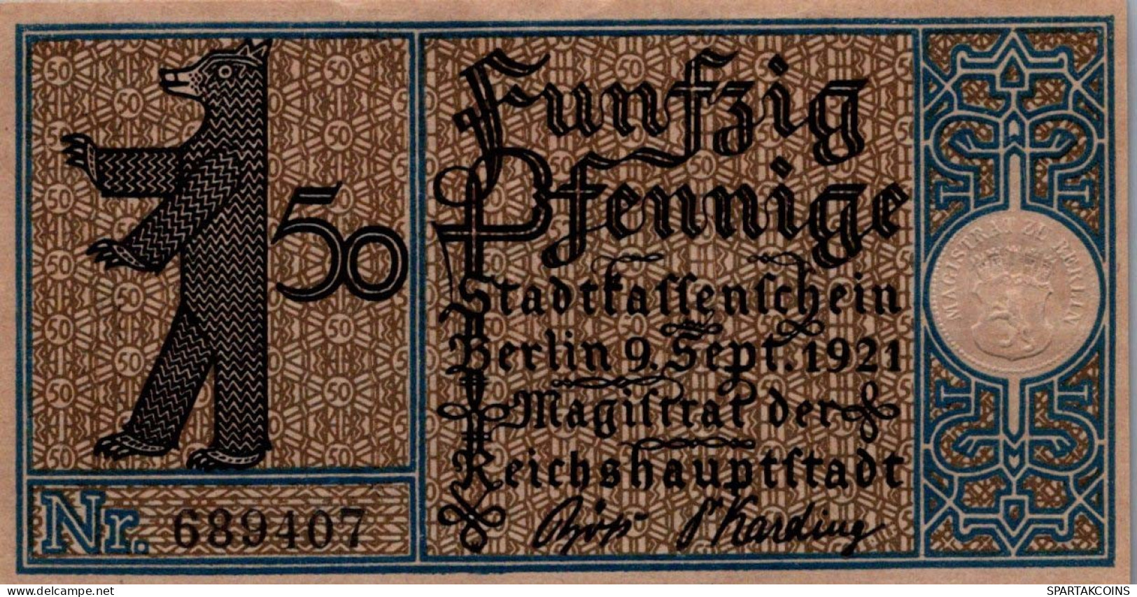 50 PFENNIG 1921 Stadt BERLIN UNC DEUTSCHLAND Notgeld Banknote #PA187 - [11] Local Banknote Issues