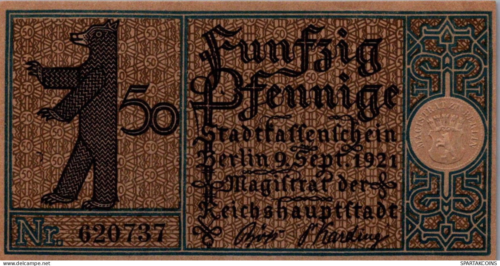 50 PFENNIG 1921 Stadt BERLIN UNC DEUTSCHLAND Notgeld Banknote #PA186 - [11] Local Banknote Issues