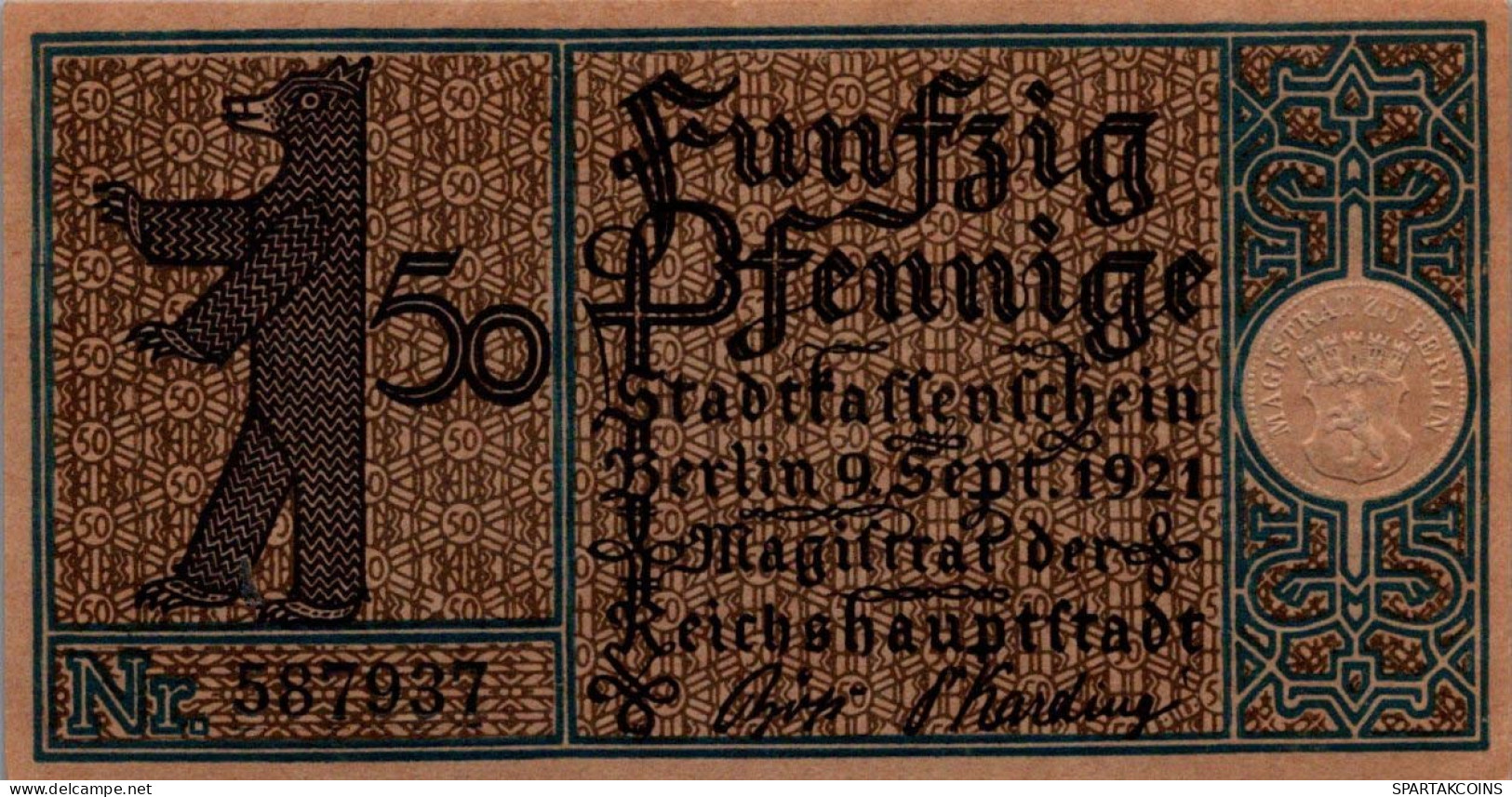 50 PFENNIG 1921 Stadt BERLIN UNC DEUTSCHLAND Notgeld Banknote #PA185 - [11] Lokale Uitgaven