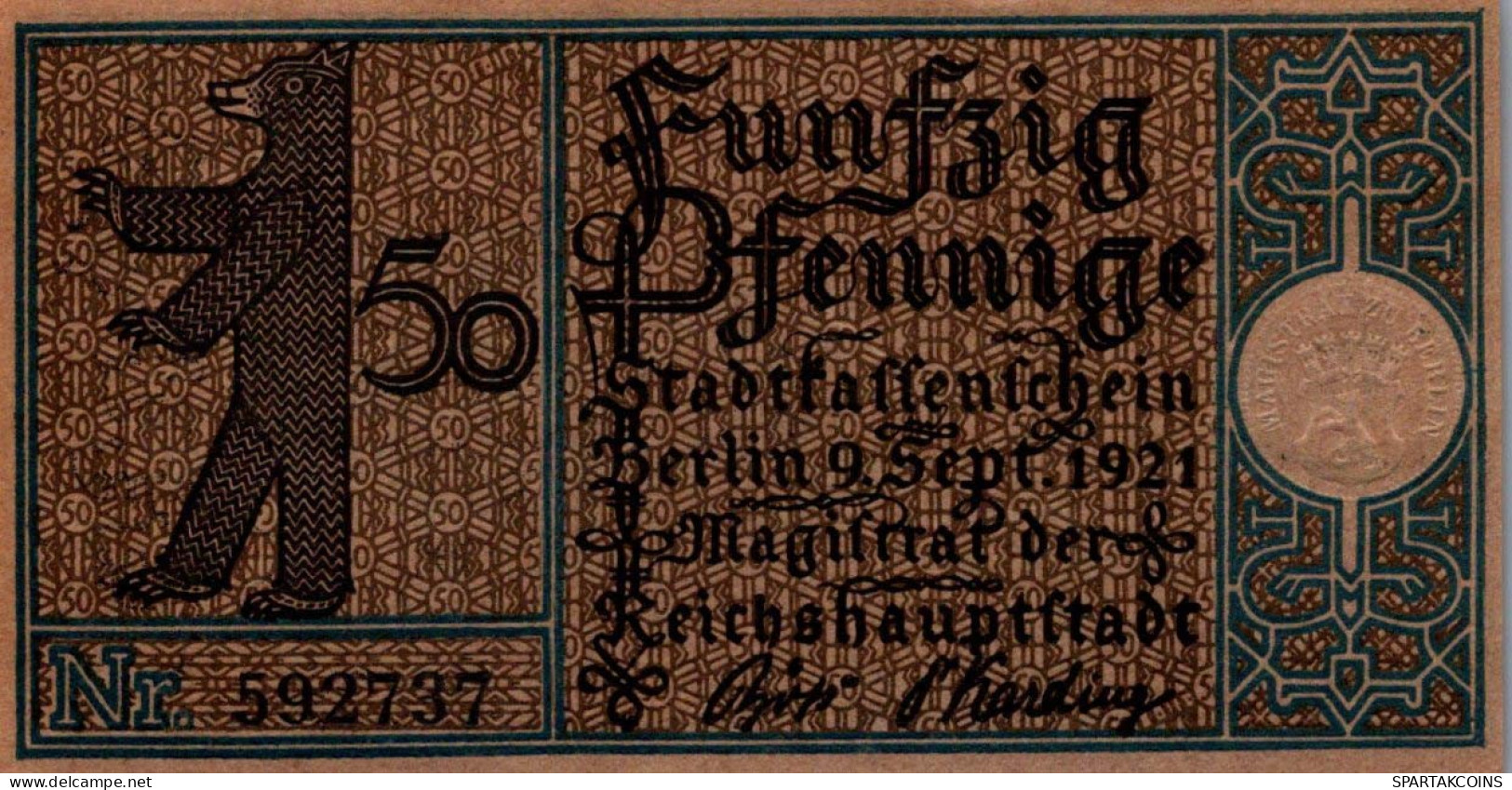 50 PFENNIG 1921 Stadt BERLIN UNC DEUTSCHLAND Notgeld Banknote #PA182 - [11] Lokale Uitgaven