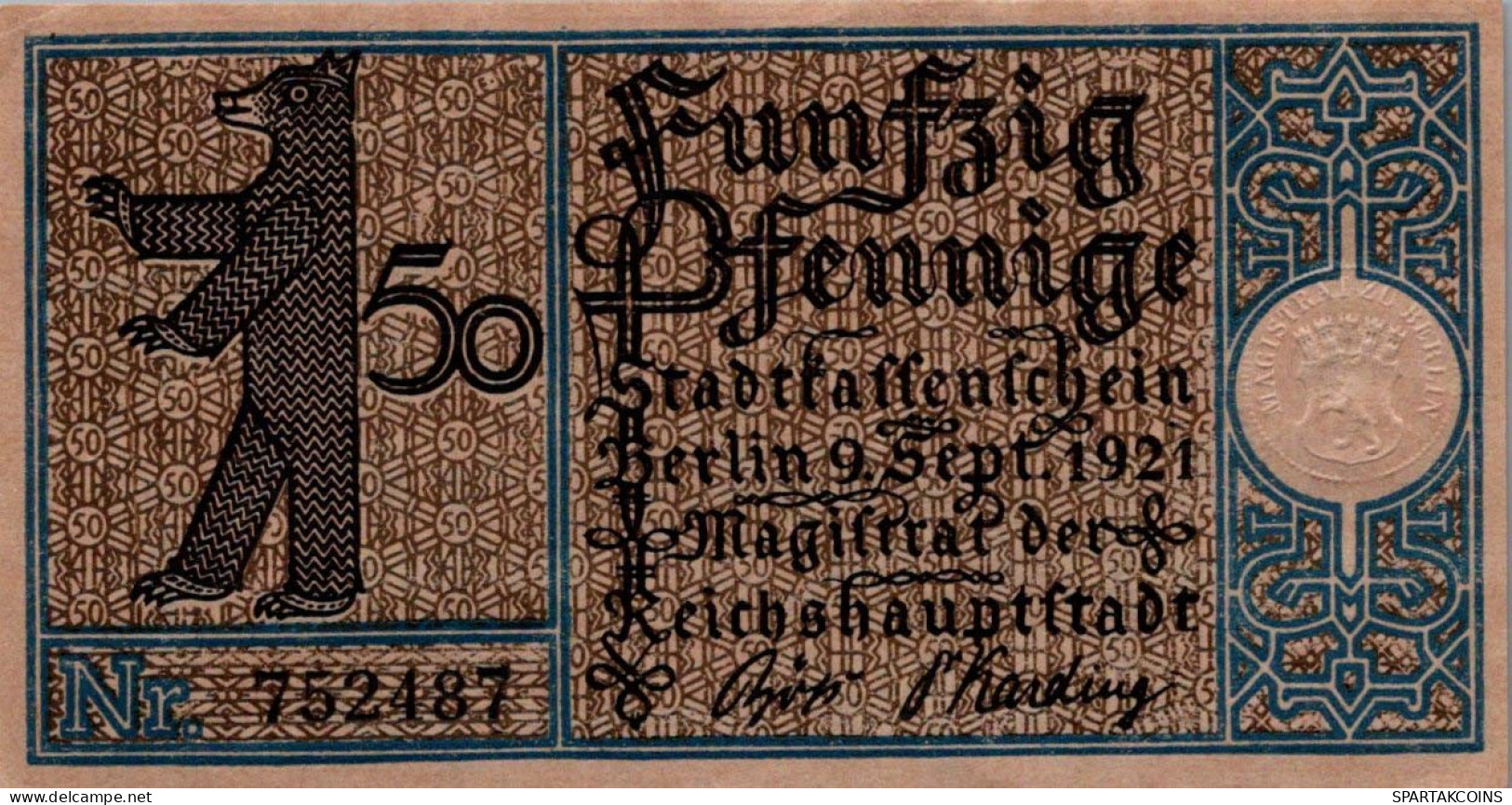 50 PFENNIG 1921 Stadt BERLIN UNC DEUTSCHLAND Notgeld Banknote #PA180 - [11] Local Banknote Issues