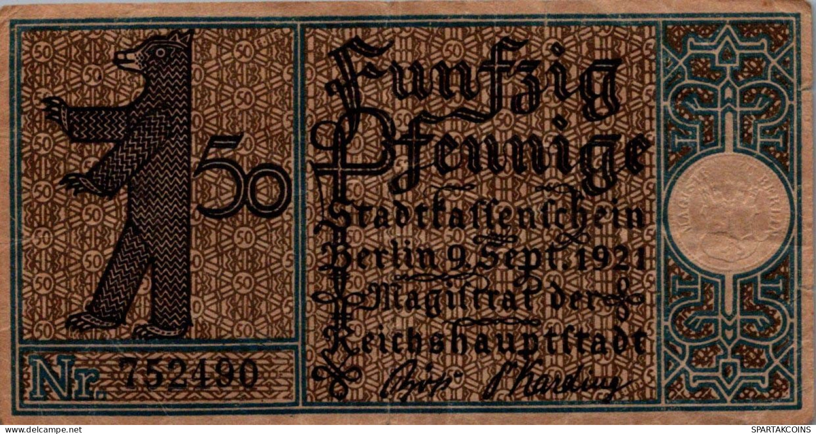 50 PFENNIG 1921 Stadt BERLIN UNC DEUTSCHLAND Notgeld Banknote #PA183 - [11] Local Banknote Issues